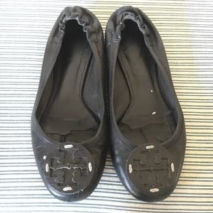 Tory Burch Reva Ballet Flats Black Leather 5.5